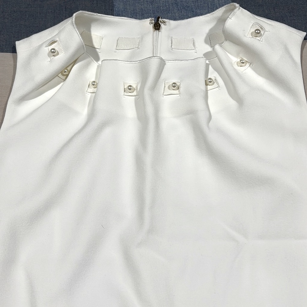 Karl Lagerfeld White Dress with Pearl & Ribbon collar - size 10